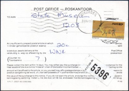 South West Africa postage due postcard