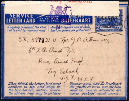 South Africa 1944 Active Service Lettercard