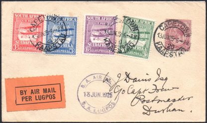 South Africa 1925 Airmail set on cover