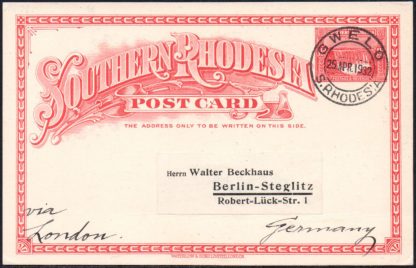 Southern Rhodesia 1931 1½d postal stationery postcard