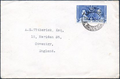 1937 3d Coronation stamp on cover