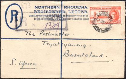 Northern Rhodesia 1½d Victory perf 13½ on cover