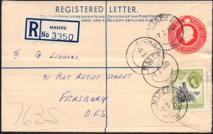 Basutoland registered envelope, Maseru postmark