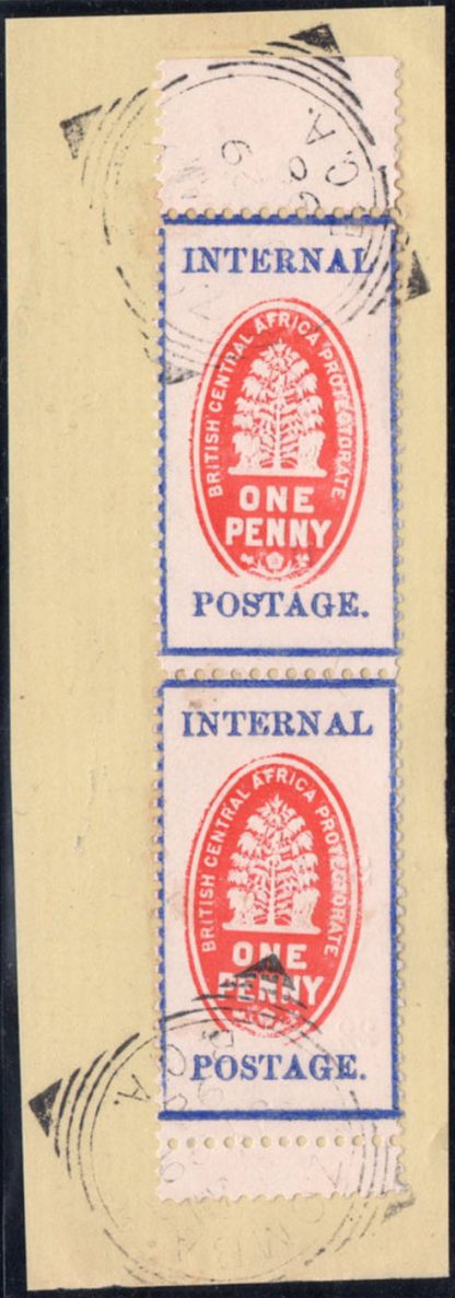 1898 1d cheque stamp vertical pair, very fine used