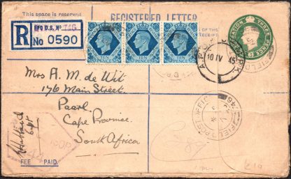 1945 Italy FPO registered cover to South Africa