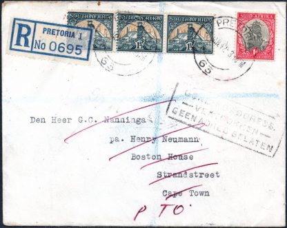 South Africa 1942 returned cover