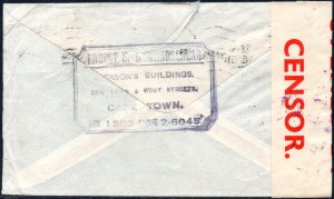 South Africa 1939 airmail cover to Belgium POSTAL CENSORSHIP cachet