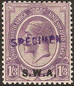 South West Africa 1927-30 SG 56s 1s3d pale violet, SPECIMEN