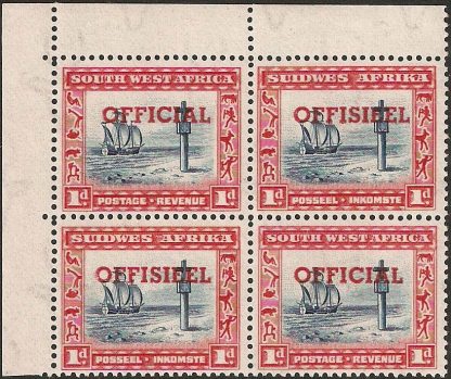 South West Africa 1951 1d official block of four