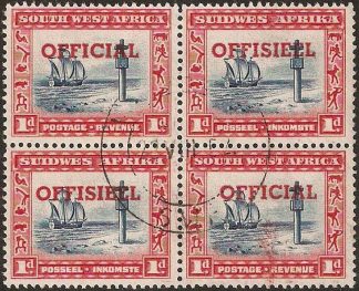 South West Africa official SG O24 id block of four used