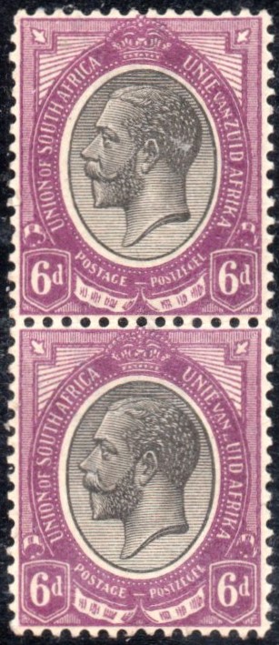 1913-24 6d black & violet, partial missing "Z" in "ZUID"variety, vertical pair