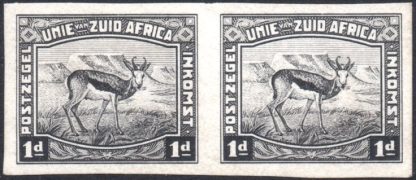 South Africa 1923 Harrison Essay, black, unscreened, imperforate pair