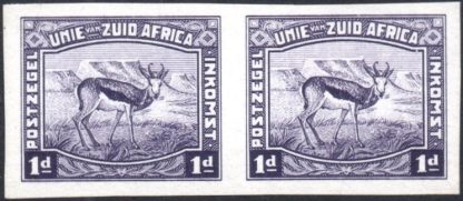 South Africa 1923 Harrison Essay, purple, unscreened, imperforate pair